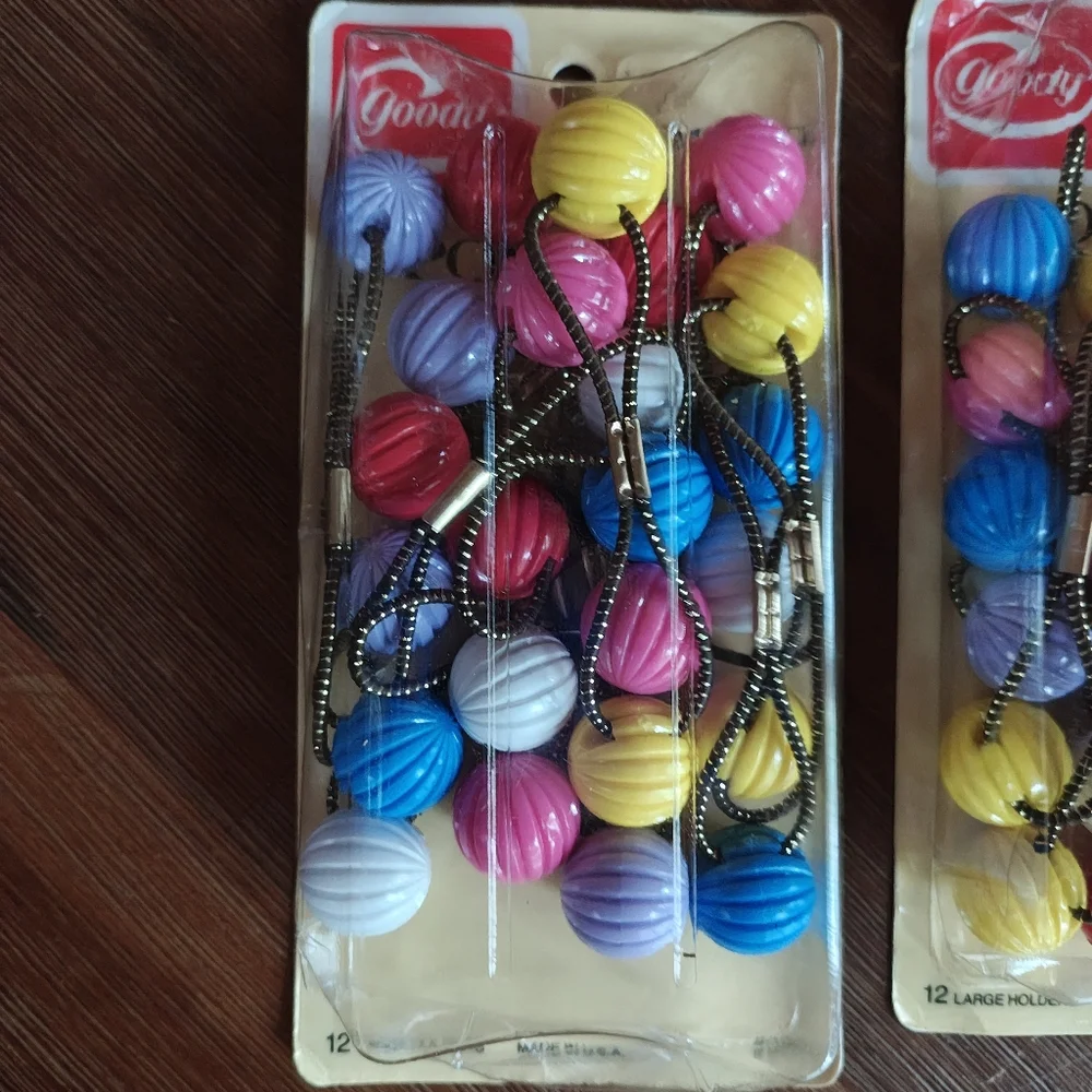 Vintage 70s Goody Twin‎ Bead Ponytail Holders Economy Pack 24 Total 1975 Elastic